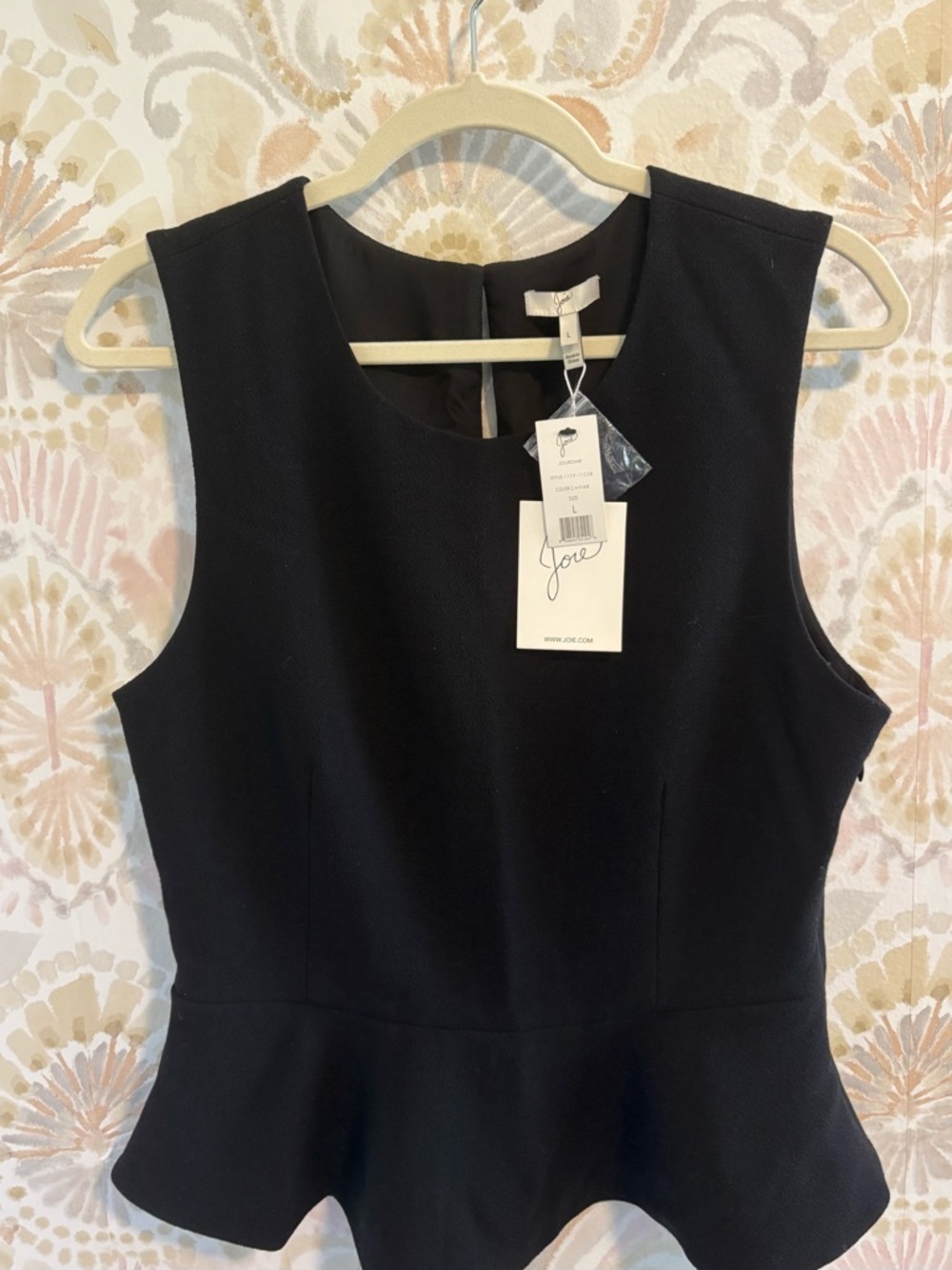 NWT Joie Jourdine Black 100% Wool Peplum Top Sleeveless Blouse |  L